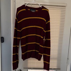 Abercrombie & Fitch Men's Crewneck Sweater - Burgundy and Yellow Stripes